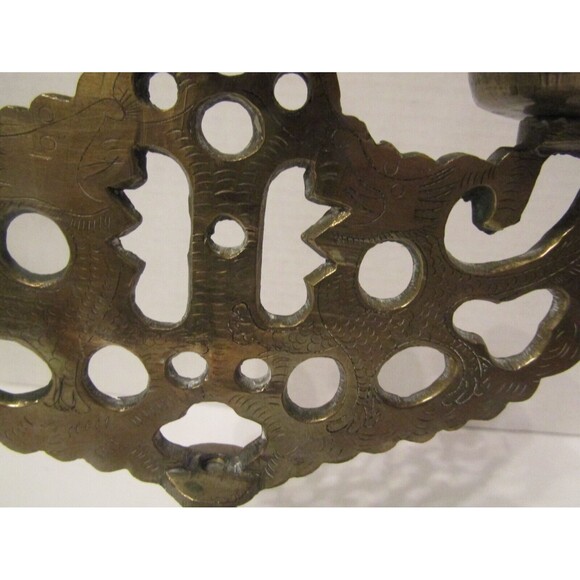 Antique Brass Judea Sabbath Double Dragon 3 Candle Candelabra Solid Brass Etched - Picture 5 of 7